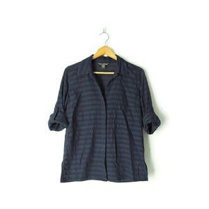 Tommy Bahama XS navy blue shadow stripe button down light blouse top shirt